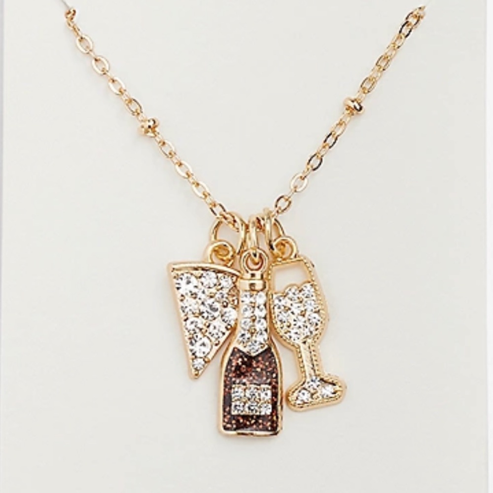 Maurices Gold Girls Night Out Cluster Necklace Wine Pizza Champagne
